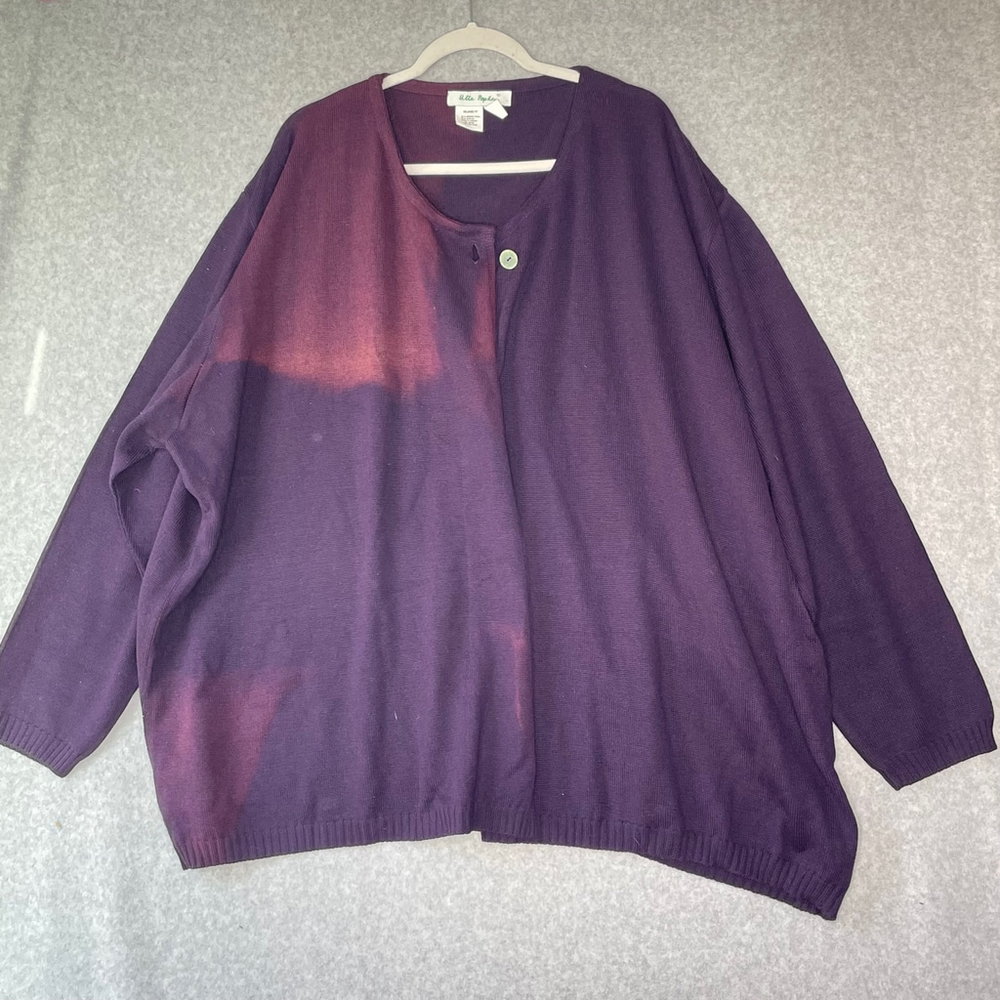 Ulla Popken Merino Wool Blend Cardigan Large Dark Purple Relaxed Fit